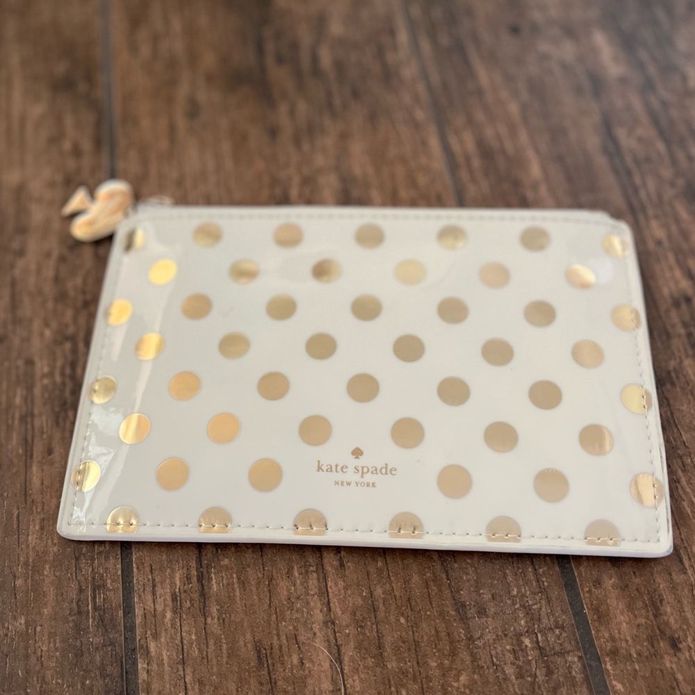 Kate Spade Polka Dot Cosmetic Pouch | Cream & Gold Zip Case | Travel Makeup Bag - Picture 4 of 6